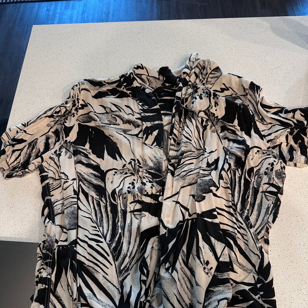 AllSaints Fleur Relaxed Fit Floral Shirt Black White Botanical Print Men’s [L]